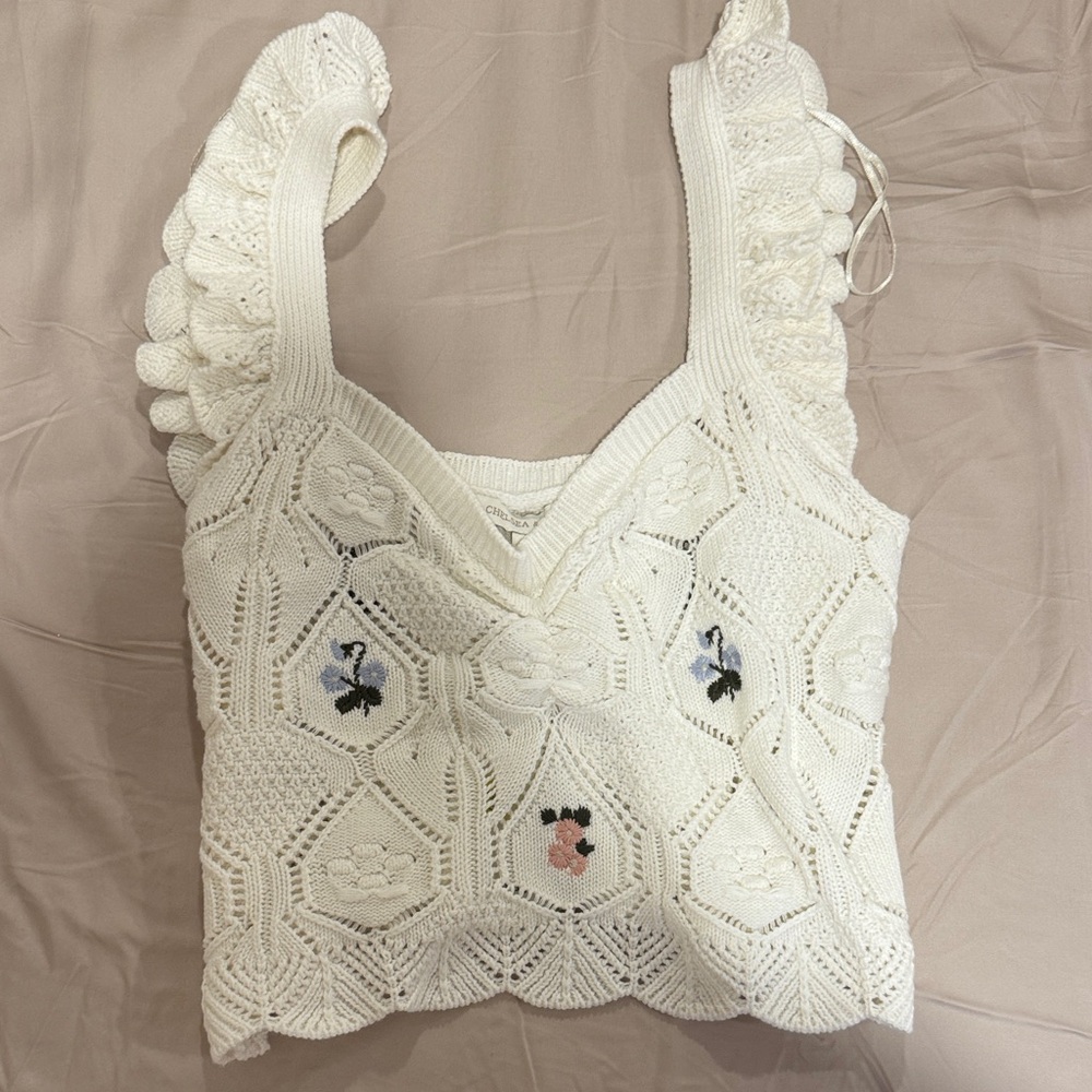 Chelsea & Violet Cream Crochet Crop Top